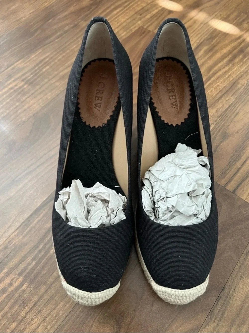 Pre-owned Excellent Condition J.crew Black Canvas Platform Espadrilles Sz 7